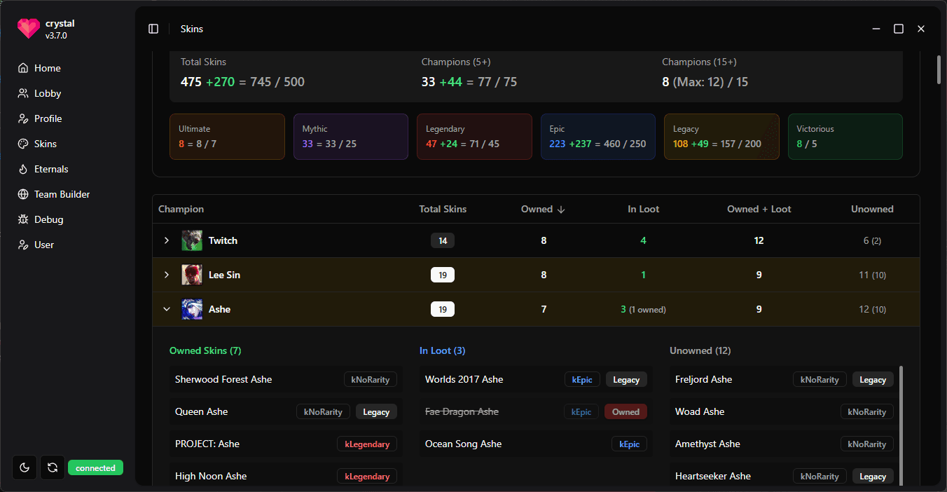 Skin and Eternals Tracking