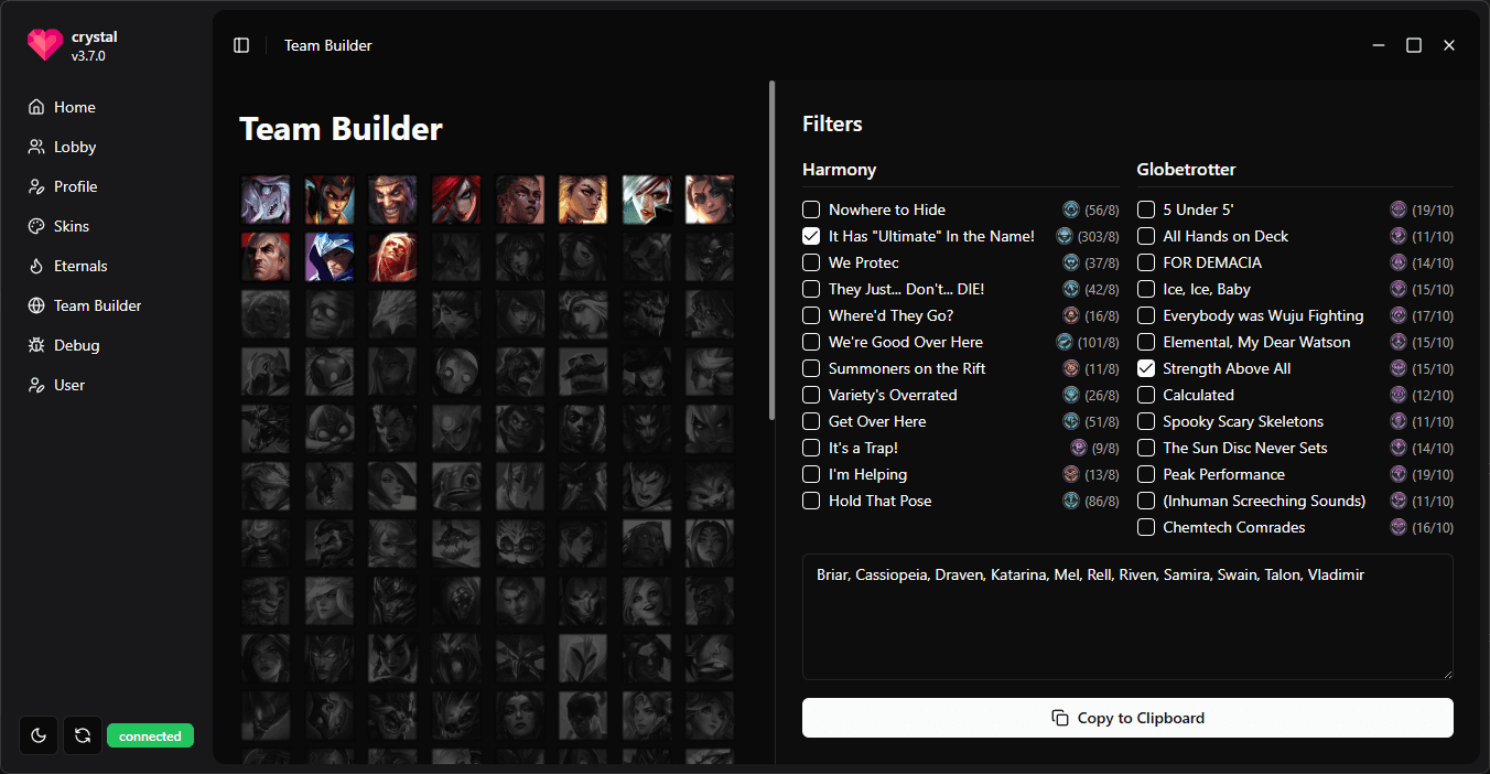 Globetrotter/Harmony Team Builder